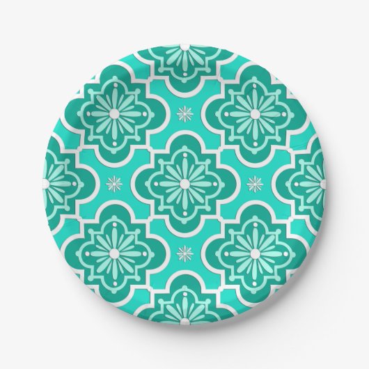 Assiettes En Carton Motif marocain en tuiles - Turquoise et Aqua (Devant)