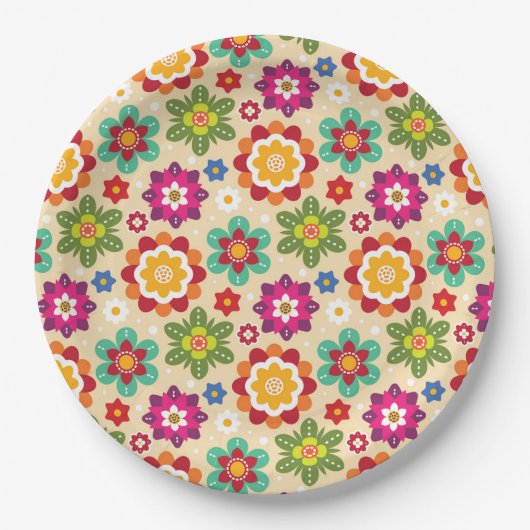 Assiettes En Carton Motif mexicain des fleurs d'art populaire (Devant)