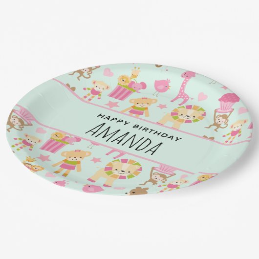 Assiettes En Carton Motif mignon avec des animaux et jouets heureux An (Angle)