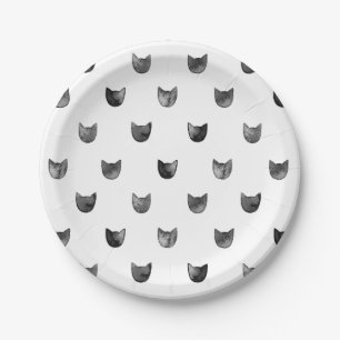 Assiettes En Carton Motif mignon chic noir et blanc de chat