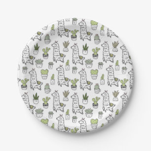 Assiettes En Carton Motif mignon d'alpaga et de cactus