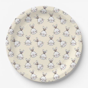 Assiettes En Carton Motif mignon de Bunny face sur ivoire