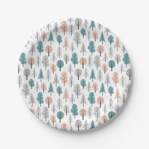 Assiettes En Carton Motif mignon de forêt de griffonnage