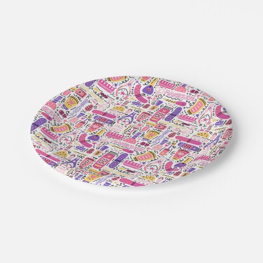 Assiettes En Carton Motif mignon de manucure de griffonnage (Angle)