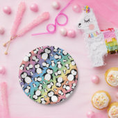 Assiettes En Carton Motif mignon de pingouin d'arc-en-ciel (Fête)