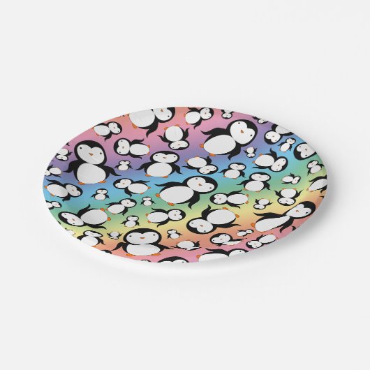 Assiettes En Carton Motif mignon de pingouin d'arc-en-ciel (Angle)