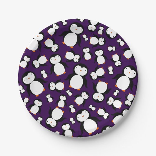 Assiettes En Carton Motif mignon de pingouin violet (Devant)