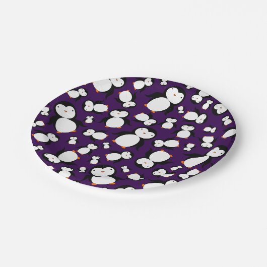 Assiettes En Carton Motif mignon de pingouin violet (Angle)