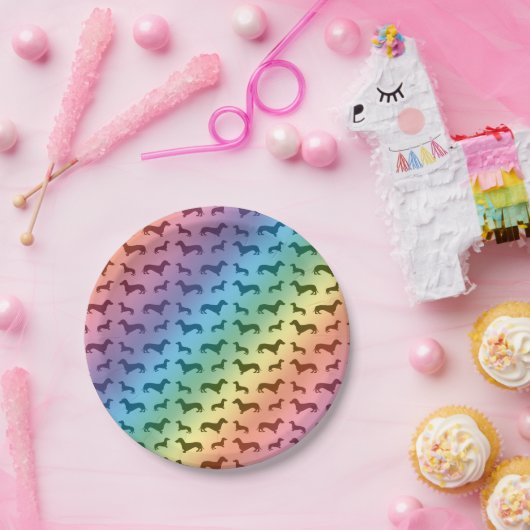 Assiettes En Carton Motif mignon de teckel d'arc-en-ciel (Fête)