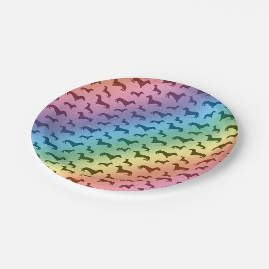 Assiettes En Carton Motif mignon de teckel d'arc-en-ciel (Angle)