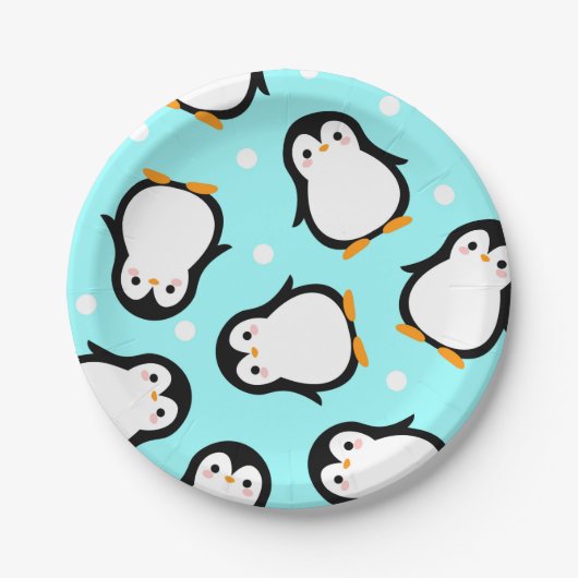 Assiettes En Carton Motif mignonne pingouin motif turquoise (Devant)