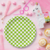 Assiettes En Carton Motif Miniature vérifié en Lime Vert et Blanc (Fête)
