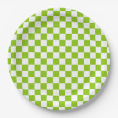 Assiettes En Carton Motif Miniature vérifié en Lime Vert et Blanc (Devant)