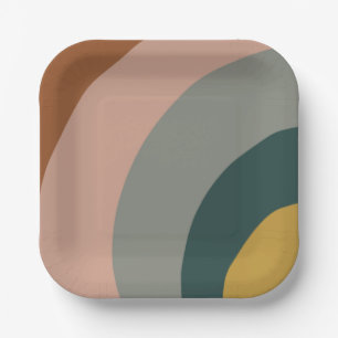 Assiettes En Carton Motif minimal de vagues sonores dans des tons terr