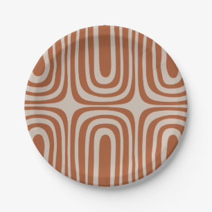 Assiettes En Carton Motif minimaliste abstrait Boho Confaab Rouille