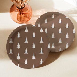 Assiettes En Carton Motif minimaliste de pins rustiques brun forêt