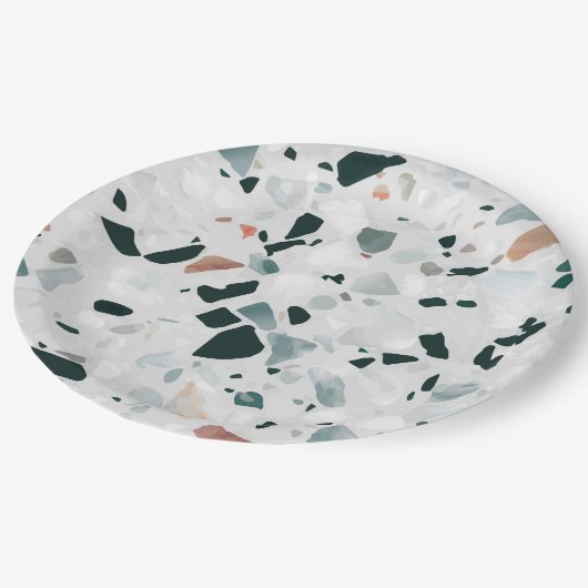 Assiettes En Carton Motif moderne Abstrait Terrazzo (Angle)
