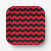 Assiettes En Carton Motif moderne Chevron rayures noir et rouge (Recto)