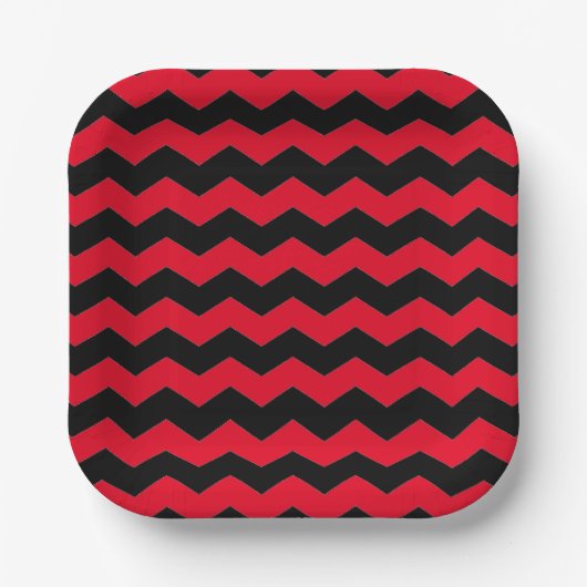 Assiettes En Carton Motif moderne Chevron rayures noir et rouge (Recto)