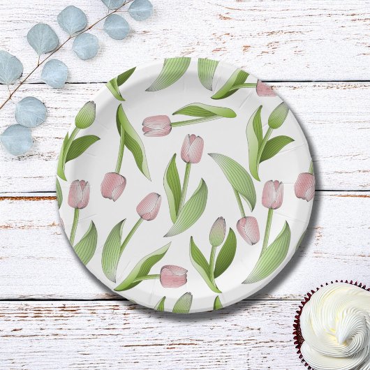 Assiettes En Carton Motif moderne de Tulipe rose