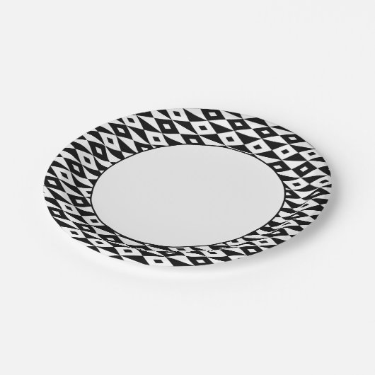 Assiettes En Carton Motif moderne en forme de diamant blanc noir rétro (Angle)