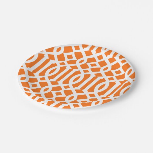 Assiettes En Carton Motif moderne orange et blanc Trellis (Angle)
