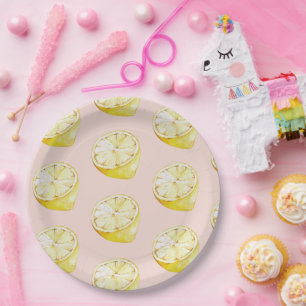 Assiettes En Carton Motif moderne Pastel rose et citron jaune