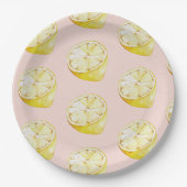 Assiettes En Carton Motif moderne Pastel rose et citron jaune (Devant)