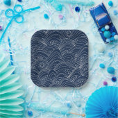 Assiettes En Carton Motif motif à vague japonais bleu foncé (Fête)