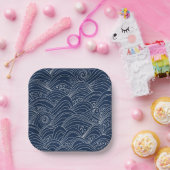 Assiettes En Carton Motif motif à vague japonais bleu foncé (Fête)