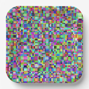 Assiettes En Carton Motif multicolore de formes de carrés abstraits