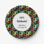 Assiettes En Carton Motif multicolore rétro géométrique (Devant)