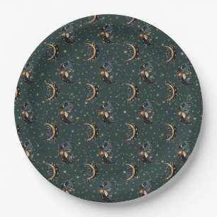 Assiettes En Carton Motif mystique de croissant de lune et d'étoiles