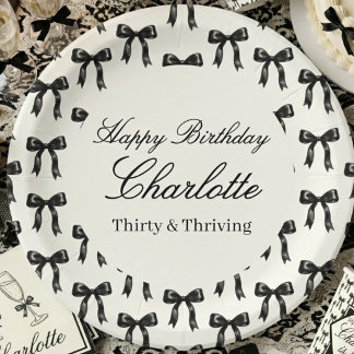 Assiettes En Carton Motif Noir à Ruban Anniversaire Noir et Blanc Vint