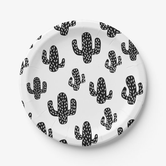 Assiettes En Carton Motif noir blanc cactus sans soudure (Devant)