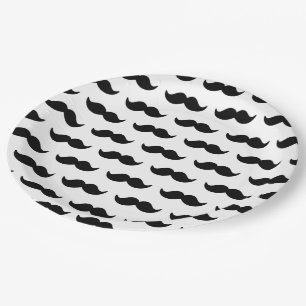 Assiettes En Carton Motif noir et blanc 1 de moustache d'amusement