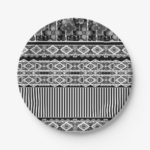 Assiettes En Carton Motif noir et blanc avec dentelle et patchwork