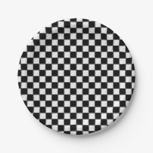 Assiettes En Carton Motif noir et blanc de damier