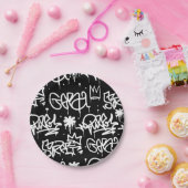 Assiettes En Carton Motif noir et blanc de graffiti (Fête)