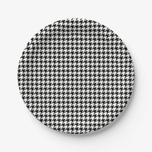 Assiettes En Carton Motif noir et blanc de pied-de-poule