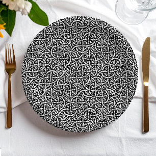 Assiettes En Carton Motif noir et blanc tressé