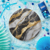 Assiettes En Carton Motif noir et Marbre blanc avec or (Fête)