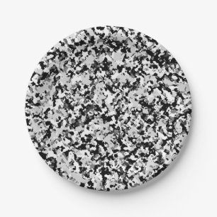 Assiettes En Carton Motif noir gris blanc arctique de camouflage de