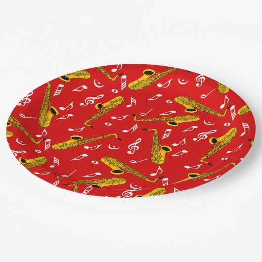 Assiettes En Carton Motif note musique saxophone (Angle)
