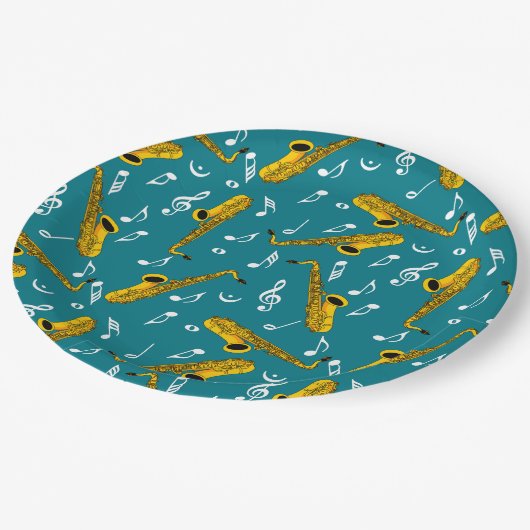 Assiettes En Carton Motif note musique saxophone (Angle)