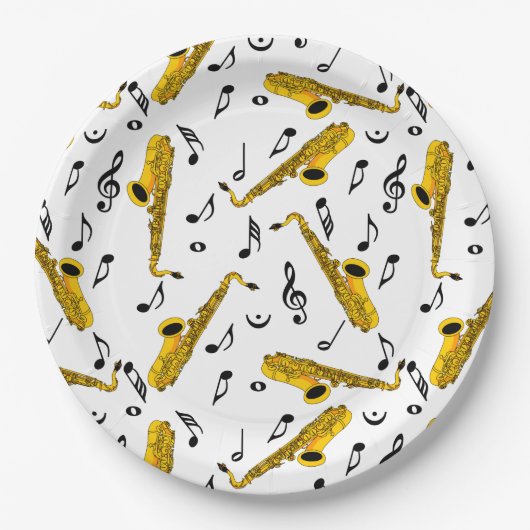 Assiettes En Carton Motif note musique saxophone (Devant)