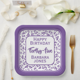 Assiettes En Carton Motif numérique aléatoire 45ème fête Violet/Blanc