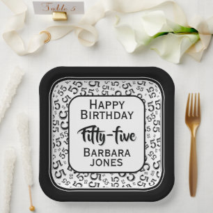 Assiettes En Carton Motif numérique aléatoire 55ème en noir et blanc