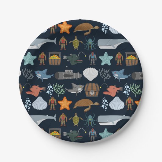 Assiettes En Carton Motif Océan Habitants (Devant)