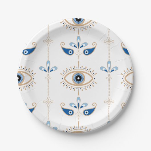 Assiettes En Carton Motif oculaire rétro bohème blanc (Devant)